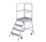 Escalier à plate-forme, avec marches d'un seul côté et roulettes à ressort, en aluminium strié - 4 marches