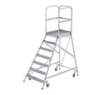 Escalier à plate-forme, avec marches d'un seul côté et roulettes à ressort, en aluminium strié - 7 marches