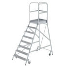 Escalier à plate-forme, avec marches d'un seul côté et roulettes à ressort, en aluminium strié - 8 marches