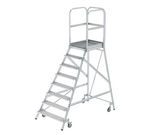 Escalier à plate-forme, avec marches d'un seul côté et roulettes à ressort, en caillebotis acier - 8 marches