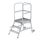 Escalier à plate-forme, avec marches d’un seul côté, roulettes et poignées, en caillebotis acier - 3 marches