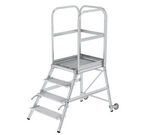 Escalier à plate-forme, avec marches d’un seul côté, roulettes et poignées, en caillebotis acier - 4 marches