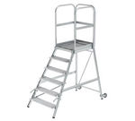 Escalier à plate-forme, avec marches d’un seul côté, roulettes et poignées, en caillebotis acier - 6 marches