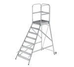 Escalier à plate-forme, avec marches d’un seul côté, roulettes et poignées, en caillebotis acier - 8 marches